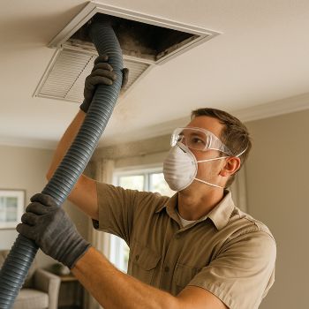 Professional air duct cleaning technician in Allen